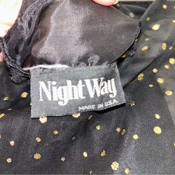 Vintage NightWay Sheer Bat Wing Dolman Sleeve Ruffle Metallic Dress - Picture 8 of 10
